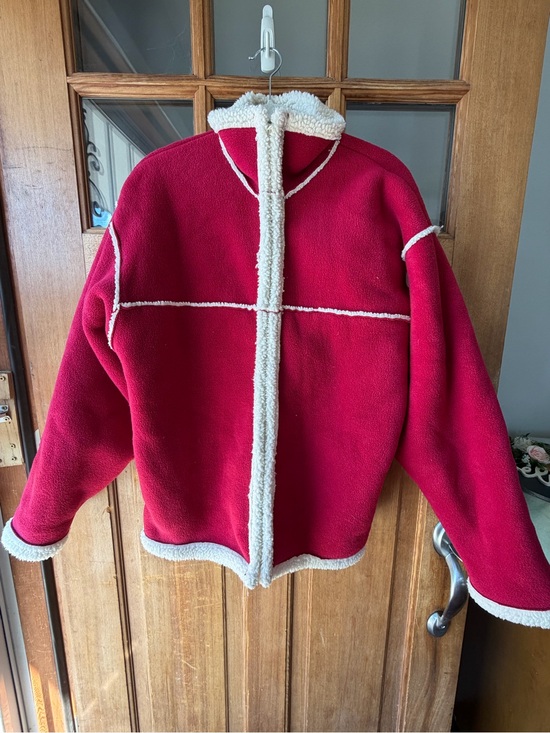 Source Unknown Jackets & Blazers - Ladies Sherpa Jacket in Red with cream trim
